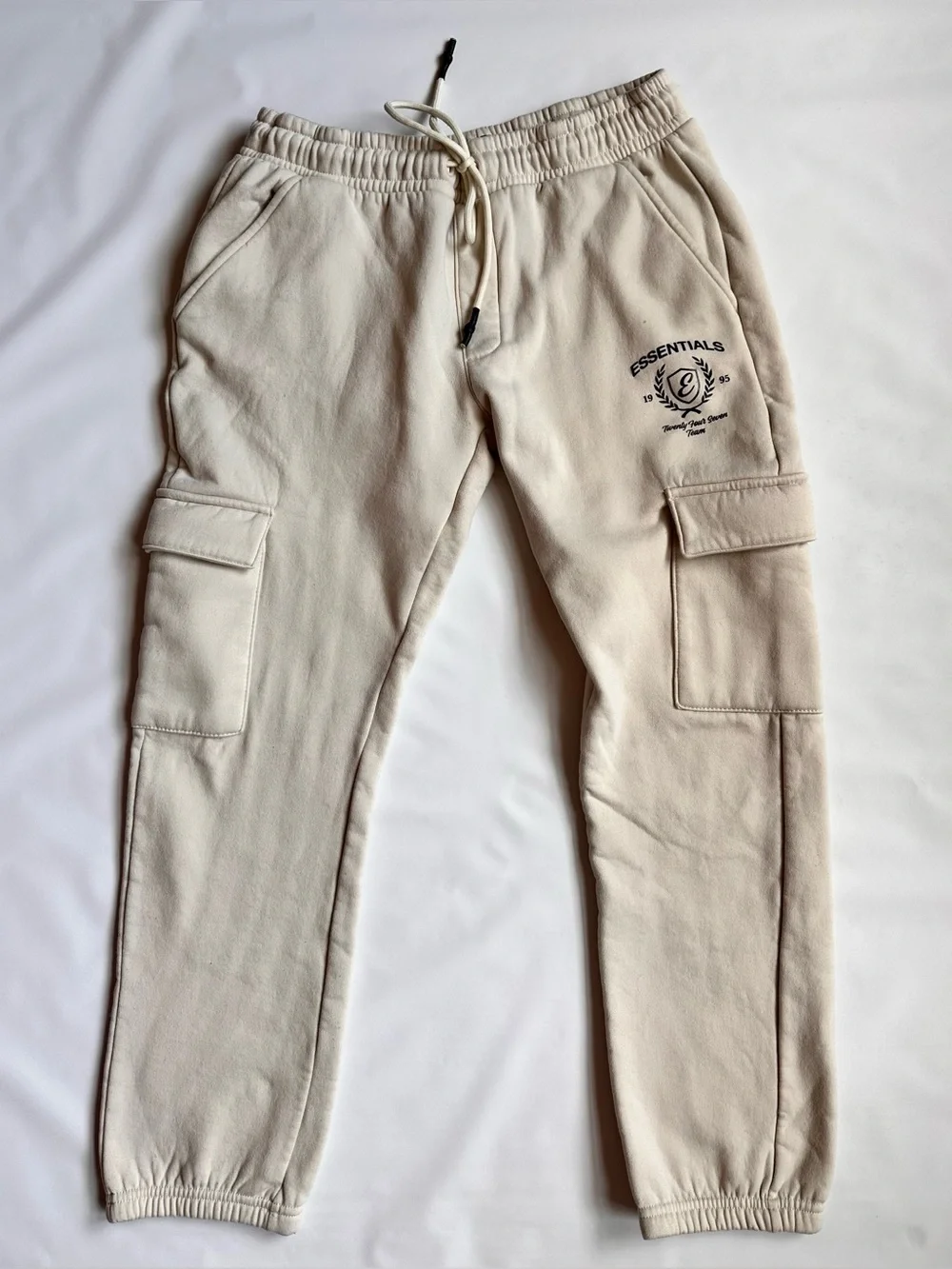 Essentials Cream Cargo Sweatpants with Drawstring Waist